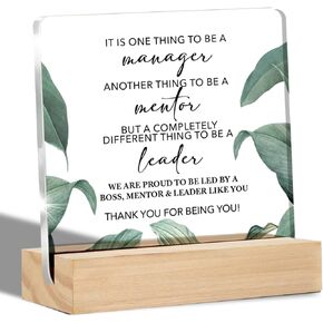 Gifts for Leader Mentor Boss Clear Desk Decorative Sign Colleague Gift for New Joy Going Away Leaving Acrylic Sign with Stand Table Plaque Sign Keepsake Home Office Decor