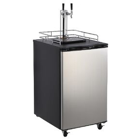 PioneerWorks Beer Kegerator، موزع بيرة بصنبور مزدوج، ثلاجة كاملة الحجم من الفولاذ المقاوم للصدأ مع صينية تنقيط وسكة، 170 لتر