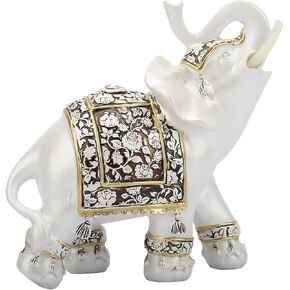 Elephant Decorations for Home Statue Living Room White Figurine Crystal Figurines Statues and 3 Little Elephants Beautiful Black Glass Mosaic Ceramic 12 inches red Trunk up Gifts
