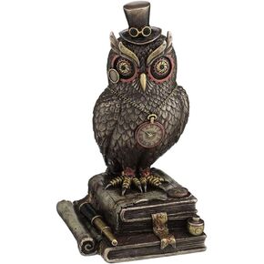 Veronese Design 8 1/8" Tall Steampunk Top Hat Owl Standing on Book Stacks