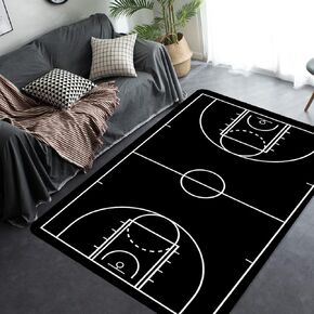 Black Basketball Floor Home Decor Print Large Area Rugs for Teen Boy Kids Bedroom, Non-Skid Rubber Back Indoor Floor Carpet Yoga Mat Living Room Bedroom Play Room Mat