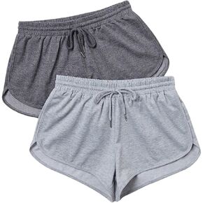 MakeMeChic Women's 2 Pack Athletic Shorts Casual Drawstring Elastic Waist Summer Running Sports Track Shorts