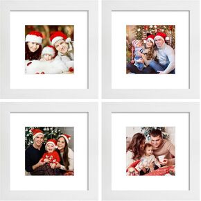 Golden State Art, Smartphone Instagram Frames Collection, Set of 4, 6x6-inch Square Photo Wood Frames with White Photo Mat & Real Glass for 4x4 Photo, White