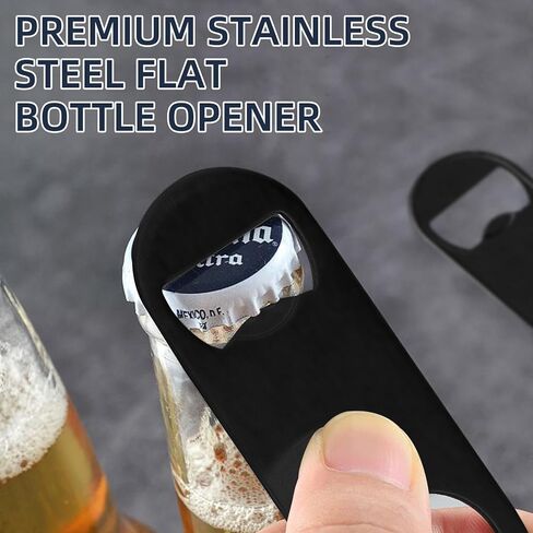 50 Pack Stainless Steel Flat Bottle Opener with Keychain 3.5 inch Flat Beer Bottle Opener Keychain Black Mini Metal Bottle Opener for Bartender Kitchen Bar Restaurant (50 Pcs) in Kuwait
