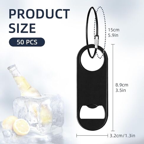 50 Pack Stainless Steel Flat Bottle Opener with Keychain 3.5 inch Flat Beer Bottle Opener Keychain Black Mini Metal Bottle Opener for Bartender Kitchen Bar Restaurant (50 Pcs) in Kuwait