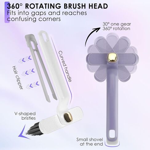 Multi-Function Rotating Crevice Cleaning Brush, 17 PCS Hard Bristle Crevice Cleaning Brushs for Husehold Use and Bathroom Cleaning, 360 Degree Rotating Kitchen Scrub Brush Cleaning Tools, Toilet Brush in Kuwait