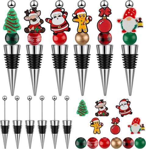 Tandefio 24 Sets Christmas Beadable Wine Bottle Stoppers, Xmas Beadable Items Bulk and Reusable Wine Bottle Corkers for Christmas Holiday Wedding Party Decor, wine Accessories for Gift in Saudi Arabia