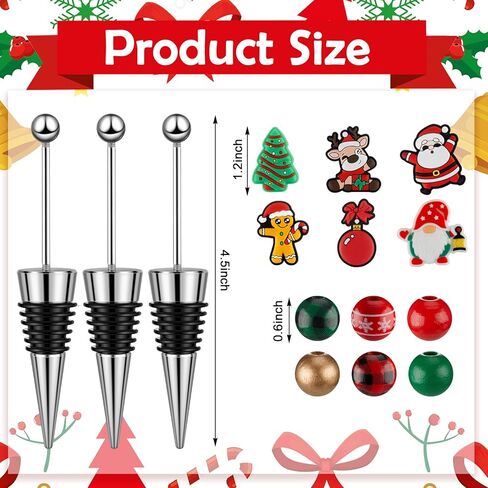 Tandefio 24 Sets Christmas Beadable Wine Bottle Stoppers, Xmas Beadable Items Bulk and Reusable Wine Bottle Corkers for Christmas Holiday Wedding Party Decor, wine Accessories for Gift in Saudi Arabia