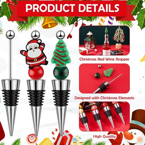 Tandefio 24 Sets Christmas Beadable Wine Bottle Stoppers, Xmas Beadable Items Bulk and Reusable Wine Bottle Corkers for Christmas Holiday Wedding Party Decor, wine Accessories for Gift in Saudi Arabia