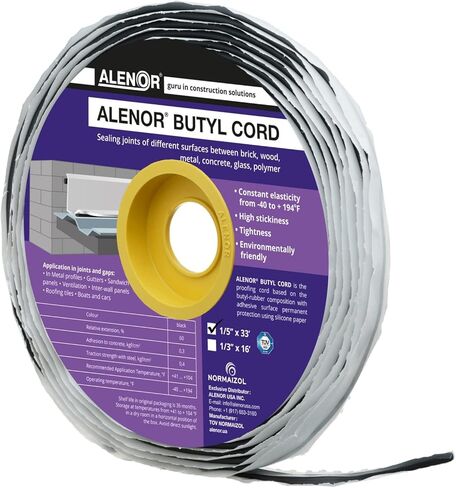 شريط معجون ألينور أسود بوتيل 1/5 بوصة × 33 قدم - شريط معجون مانع للتسرب لإصلاح المركبات الترفيهية والنوافذ وختم القوارب والزجاج وترقيع السقف المطاطي EDPM والسيارات والشاحنات والحافلات وإصلاح السيارات in Kuwait