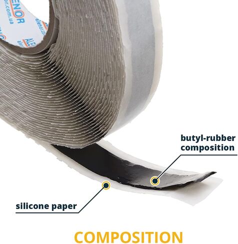 شريط معجون ألينور أسود بوتيل 1/5 بوصة × 33 قدم - شريط معجون مانع للتسرب لإصلاح المركبات الترفيهية والنوافذ وختم القوارب والزجاج وترقيع السقف المطاطي EDPM والسيارات والشاحنات والحافلات وإصلاح السيارات in Kuwait