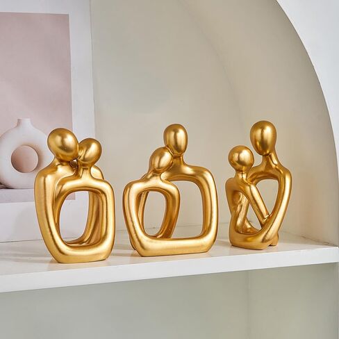 Octdays Gold Couple Statue Decoration: Abstract Lover Sculpture Set of 3 for Modern Home Decor Couple Hugging Figurines for Living Room Bedroom Nightstand Gifts for Anniversary Valentine in Saudi Arabia