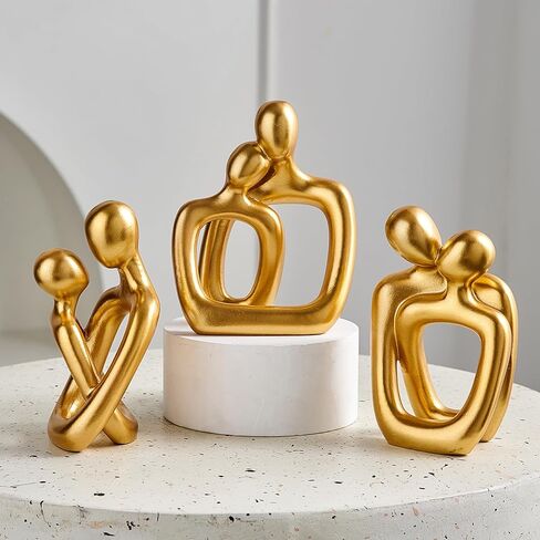 Octdays Gold Couple Statue Decoration: Abstract Lover Sculpture Set of 3 for Modern Home Decor Couple Hugging Figurines for Living Room Bedroom Nightstand Gifts for Anniversary Valentine in Saudi Arabia