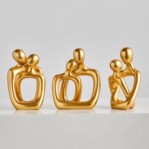 Octdays Gold Couple Statue Decoration: Abstract Lover Sculpture Set of 3 for Modern Home Decor Couple Hugging Figurines for Living Room Bedroom Nightstand Gifts for Anniversary Valentine in Saudi Arabia