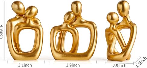 Octdays Gold Couple Statue Decoration: Abstract Lover Sculpture Set of 3 for Modern Home Decor Couple Hugging Figurines for Living Room Bedroom Nightstand Gifts for Anniversary Valentine in Saudi Arabia