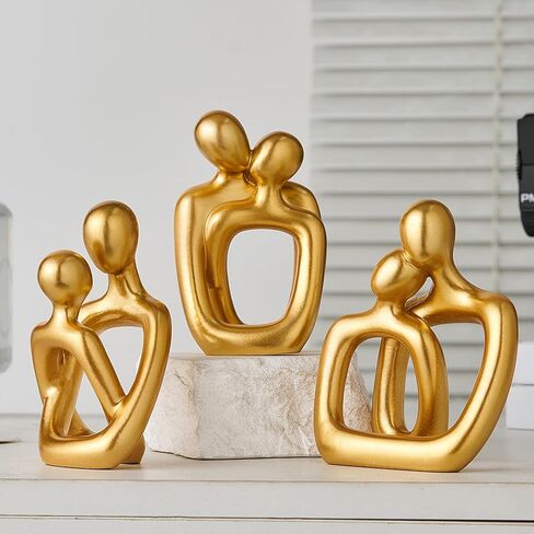 Octdays Gold Couple Statue Decoration: Abstract Lover Sculpture Set of 3 for Modern Home Decor Couple Hugging Figurines for Living Room Bedroom Nightstand Gifts for Anniversary Valentine in Saudi Arabia