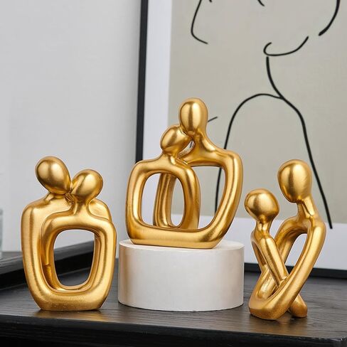Octdays Gold Couple Statue Decoration: Abstract Lover Sculpture Set of 3 for Modern Home Decor Couple Hugging Figurines for Living Room Bedroom Nightstand Gifts for Anniversary Valentine in Saudi Arabia