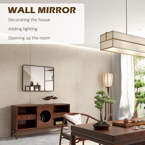 HOMCOM 36 x 24 Inch Wall Mirror, Aluminum Frame Rectangular Wall Mirrors Decorative Mirror, 5-Layer Float Technology Mirror for Home Decor, Bathroom, Corner Hangs (Horizontal/Vertical) in Saudi Arabia