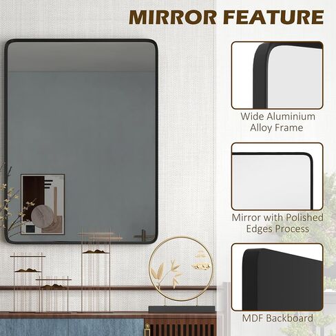 HOMCOM 36 x 24 Inch Wall Mirror, Aluminum Frame Rectangular Wall Mirrors Decorative Mirror, 5-Layer Float Technology Mirror for Home Decor, Bathroom, Corner Hangs (Horizontal/Vertical) in Saudi Arabia