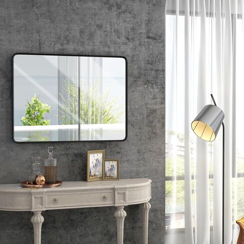 HOMCOM 36 x 24 Inch Wall Mirror, Aluminum Frame Rectangular Wall Mirrors Decorative Mirror, 5-Layer Float Technology Mirror for Home Decor, Bathroom, Corner Hangs (Horizontal/Vertical) in Saudi Arabia