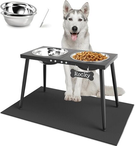 أوعية معدنية مرتفعة للكلاب، حامل أوعية مرتفعة للكلب بطول 17 بوصة، أوعية طعام للكلاب، مع وحدة تغذية للكلاب غير قابلة للانزلاق مع أوعية من الفولاذ المقاوم للصدأ سعة 3000 مل وحصيرة مقاومة للانسكاب للكلاب الكبيرة جدًا in Saudi Arabia