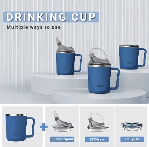 Spill-Proof Cup for Elderly, 13.5oz Stainless Steel Sippy Cup with Straw, Ideal for Seniors, Adults, and Maternity Use, Great for Water, Milk, and Soup (Blue) in Saudi Arabia