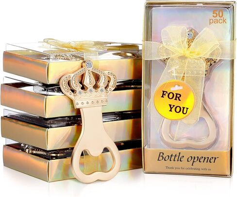 50 قطعة من فتاحة زجاجات التاج الذهبي هدايا الزفاف للضيوف، هدايا تذكارية لحفلات الزفاف وحفلات الزفاف وحفلات الزفاف وحفلات الزفاف وحفلات الزفاف والذكرى السنوية in Kuwait