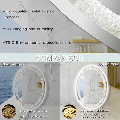 thekla 24 × 32 بوصة الحمام الكريستال البيضاوي مرآة الغرور مع أضواء 3 لون الكريستال البيضاوي مضاءة مرآة للحمام جدار البيضاوي مرآة LED عكس الضوء مكافحة الضباب الماس 32 كريستال الذكية البيضاوي تضيء مرآة in Saudi Arabia