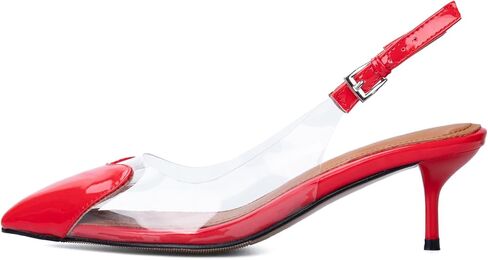 YIYA Women's Black Heart PVC Slingback Heels Pumps Patent Leather Clear Kitten Mid Heel Sexy Closed Pointed Toe Buckle Strap Slip On Backless Mules Sandals in Saudi Arabia