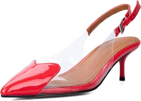 YIYA Women's Black Heart PVC Slingback Heels Pumps Patent Leather Clear Kitten Mid Heel Sexy Closed Pointed Toe Buckle Strap Slip On Backless Mules Sandals in Saudi Arabia