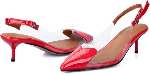 YIYA Women's Black Heart PVC Slingback Heels Pumps Patent Leather Clear Kitten Mid Heel Sexy Closed Pointed Toe Buckle Strap Slip On Backless Mules Sandals in Saudi Arabia