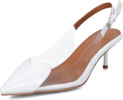 YIYA Women's Black Heart PVC Slingback Heels Pumps Patent Leather Clear Kitten Mid Heel Sexy Closed Pointed Toe Buckle Strap Slip On Backless Mules Sandals in Saudi Arabia