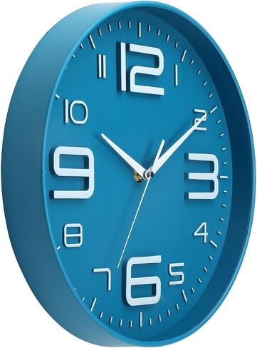 MOVEBEST 12 inch Silent and Non tick Battery Powered Quartz Round Wall Clock, Blue Modern Decorative Clock, Suitable for Home, Office, Bedroom (Blue) in Saudi Arabia