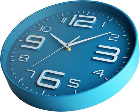 MOVEBEST 12 inch Silent and Non tick Battery Powered Quartz Round Wall Clock, Blue Modern Decorative Clock, Suitable for Home, Office, Bedroom (Blue) in Saudi Arabia