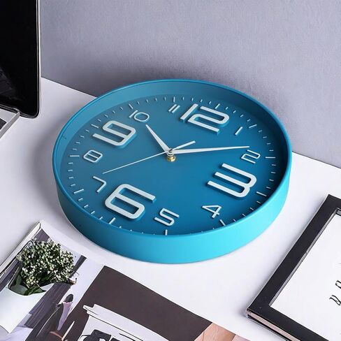 MOVEBEST 12 inch Silent and Non tick Battery Powered Quartz Round Wall Clock, Blue Modern Decorative Clock, Suitable for Home, Office, Bedroom (Blue) in Saudi Arabia
