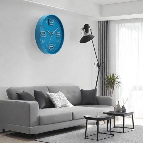 MOVEBEST 12 inch Silent and Non tick Battery Powered Quartz Round Wall Clock, Blue Modern Decorative Clock, Suitable for Home, Office, Bedroom (Blue) in Saudi Arabia
