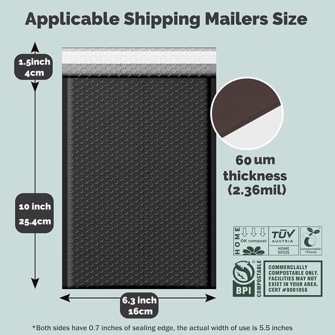 Compostable Mailers Bags 6x11inch with Self-sealing Strip Eco Friendly Shipping Bags Envelopes for Clothing Shoes Packaging 50 Pack Black in Saudi Arabia