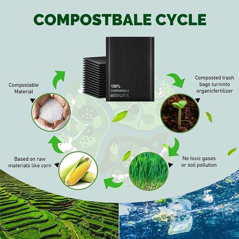 Compostable Mailers Bags 6x11inch with Self-sealing Strip Eco Friendly Shipping Bags Envelopes for Clothing Shoes Packaging 50 Pack Black in Saudi Arabia