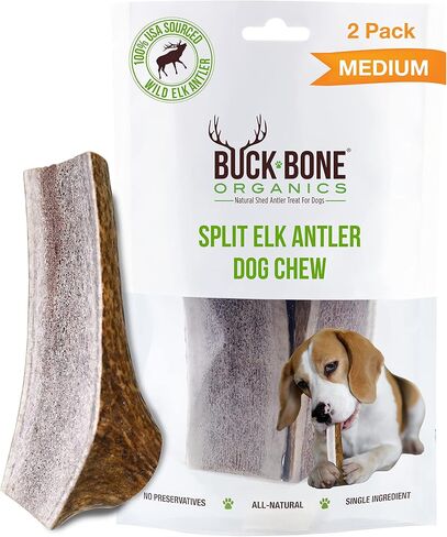 Buck Bone Organics Dog Chews, Elk Antlers for Dogs, Long Lasting Dog Bones for Aggressive Chewers, All Natural, No Preservatives, Wild Shed in The USA (Large 2 Pack) in Saudi Arabia