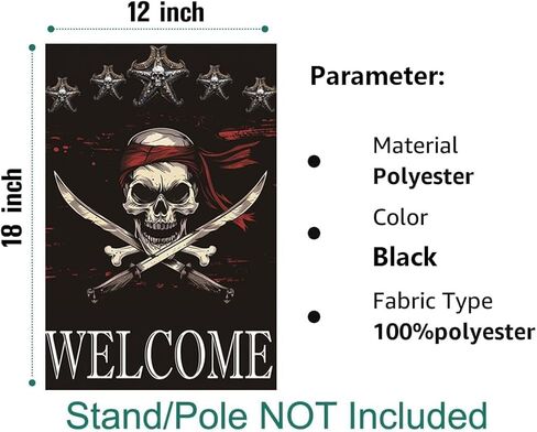 أعلام حديقة ترحيب القراصنة أعلام ساحة مزدوجة الجوانب جمجمة القراصنة مع عظام متقاطعة أعلام حديقة 12 × 18 بوصة للديكور الخارجي في الفناء in Kuwait
