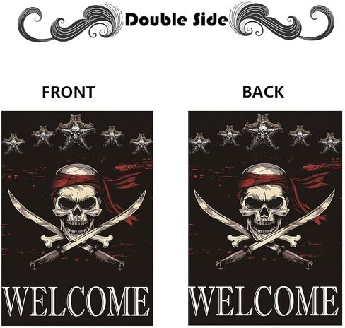 أعلام حديقة ترحيب القراصنة أعلام ساحة مزدوجة الجوانب جمجمة القراصنة مع عظام متقاطعة أعلام حديقة 12 × 18 بوصة للديكور الخارجي في الفناء in Kuwait