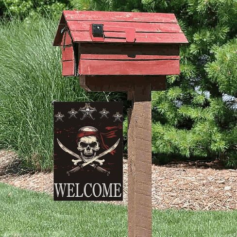 أعلام حديقة ترحيب القراصنة أعلام ساحة مزدوجة الجوانب جمجمة القراصنة مع عظام متقاطعة أعلام حديقة 12 × 18 بوصة للديكور الخارجي في الفناء in Kuwait