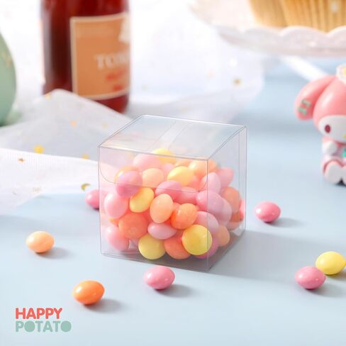 HAPPY POTATO 25 Pack PET Clear Macaron Boxes for 4/5, Clear Party Favors Boxes with Ribbon, 5"x2"x2" Transparent Gifts Boxes, Clear Rectangle Boxes, Plastic Favors Boxes Candy Containers in Saudi Arabia