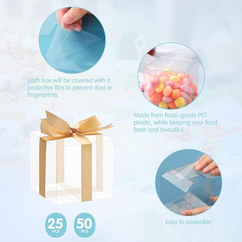 HAPPY POTATO 25 Pack PET Clear Macaron Boxes for 4/5, Clear Party Favors Boxes with Ribbon, 5"x2"x2" Transparent Gifts Boxes, Clear Rectangle Boxes, Plastic Favors Boxes Candy Containers in Saudi Arabia