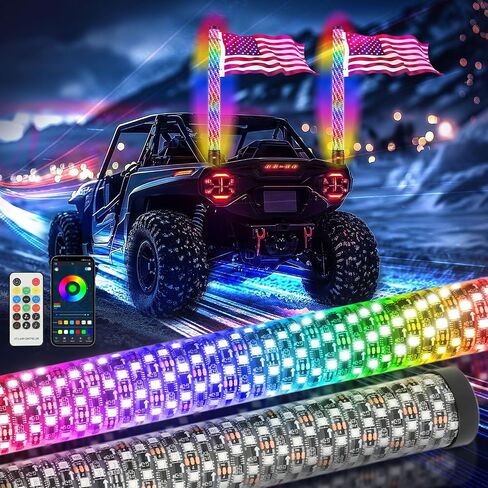 DREAMIZER 2PCS Thick LED Whip Lights, 1FT RGB Light Whip LED Whip w/Remote,12V Fat Whip Light for Side by Side Light Whips for UTV ATV RZR Offroad Truck and More in Saudi Arabia