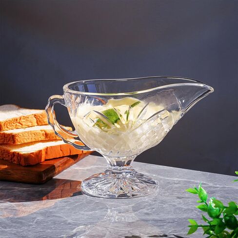 قارب المرق الكريستالي الشفاف مع مقبض لضمادات السلطة وزيت الحليب طبق توابل وصلصة خادم المرق الأنيق لحفلات الزفاف المنزلية in Kuwait