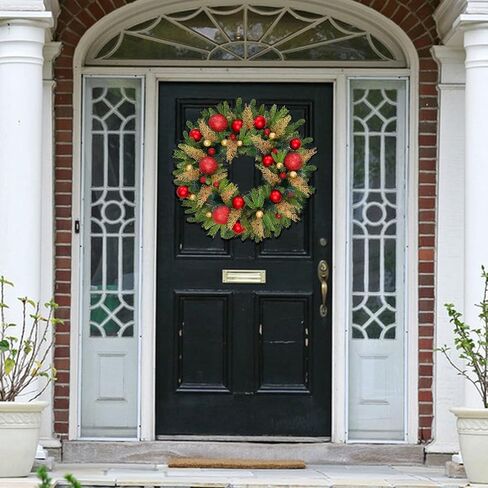 Dual Color Change&Remote Control&12 Mode-26 Inch Large Thick Prelit Christmas Wreath 50 Warm White&Color Lights Timer,Lifelike Tips 33 Ball 16 Pine Needles Cypress Leaves Double Frame Xmas Door Wreath in Saudi Arabia