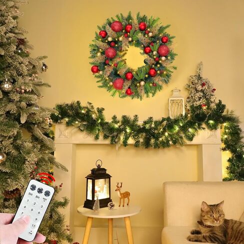 Dual Color Change&Remote Control&12 Mode-26 Inch Large Thick Prelit Christmas Wreath 50 Warm White&Color Lights Timer,Lifelike Tips 33 Ball 16 Pine Needles Cypress Leaves Double Frame Xmas Door Wreath in Saudi Arabia