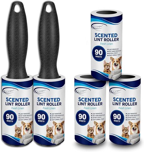 Air Jungles Scented Lint Roller 450 Sheets, Fresh Linen Scent, Extra Sticky, Portable Pet Lint Remover for Pet Hair, Clothing, Car, Furniture, Carpet, Dog & Cat Hair Lint Remover in Saudi Arabia