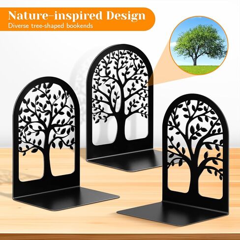Metal Bookends for Shelves, Book Stopper for Heavy Books, Tree Book Ends for Shelves Decorative, Black Book Ends to Hold Books for Home Office in Saudi Arabia